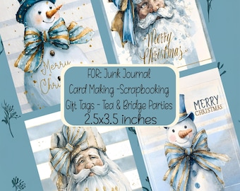 Vintage Snowman and Santa Junk Journal Scrapbooking Gift Tags Card Toppers PDF Download