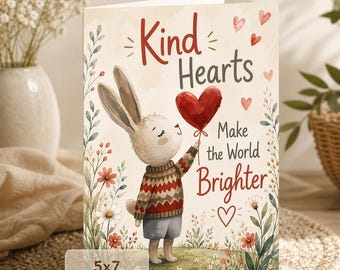 Bunny Heart Card: Kind Hearts Make the World Brighter (5x7 Digital Download)