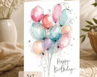 Watercolor Balloon Birthday Card: Colorful Celebration (5x7 Digital Download)