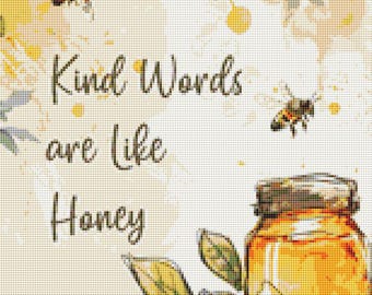 Kind Words Are Like Honey Cross Stitch Pattern PDF Bee Jar Inspirational Farmhouse Quote