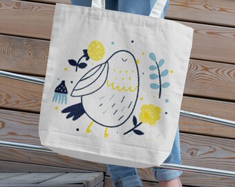 Cute Bird and Yellow Flowers Printable Cross Stitch Pattern Pillow Top or Tote Bag Front 22-09