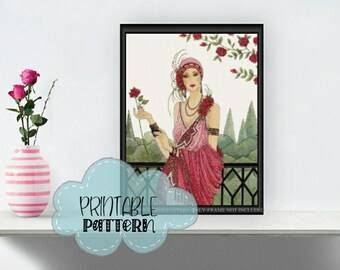Art Deco Lady Printable Cross Stitch Pattern F102 | Print and Stitch!