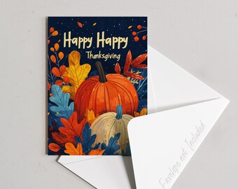Vibrant Thanksgiving Card with Pumpkins and Autumn Leaves – 5 x 7 PRINTABLE - Instant Download Whimsical Scrapbooking, Journaling