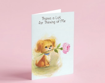 Thanks a Lot  5 x 7 Printable Greeting Card Puppy Dog with Pink Rose 044n