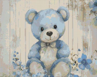 Smallest Star Teddy Bear Cross Stitch Pattern PDF for 14 Count Nursery Decor