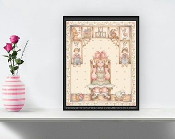 Little Girl and her Toys Printable Cross Stitch Pattern 020lgt