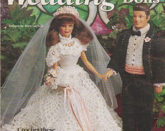 Pineapple Wedding Crochet Doll Pattern Book Bride Groom Barbie Clothes 1997 House of White Birches Mary Layfield