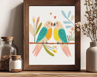 Tropical Lovebirds Cross Stitch Pattern PDF – 14 Count