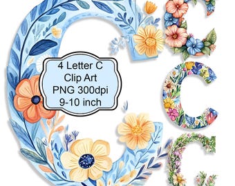 Botanical Letter C Clipart Set PNG for Junk Journals, Decoupage, Sublimation, Cards, Wall Art, Tags, Scrapbooking Crafts Decoupage & Signs