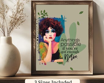 Colorful Retro Portrait Poster with Inspirational Quote Printable Wall Art, 3 Sizes Included