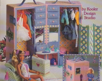 Plastic Canvas Fashion Doll Dressing Room Vintage Pattern Book Kooler Design Studio 1991 Travel Trunk Design