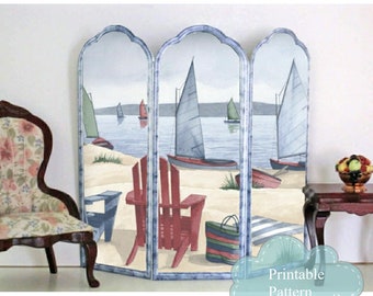 Looking to add a touch of the ocean to your dollhouse? Beach Scene Printable Dollhouse Miniature Room Screen