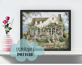 Cottage by the Sea Printable Cross Stitch Pattern F115 | Print and Stitch!