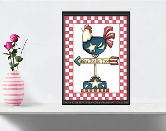 Yankee Doodle Rooster Printable Cross Stitch Pattern 171 Americana Patriotic