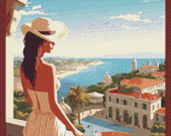 French Riviera Elegance Travel Poster: Cross Stitch Pattern France #01friv