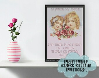 Sisters | Printable Cross Stitch Pattern 501 Pink Roses