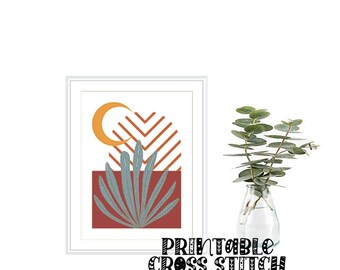 Abstract Crescent Moon | Plant | Printable Cross Stitch Pattern 21-011