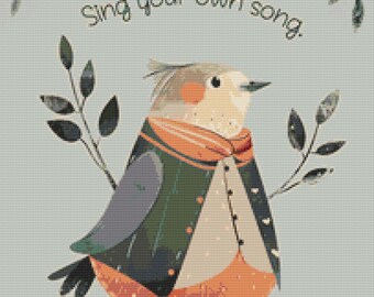 Whimsical Bird Cross Stitch Pattern: "Sing Your Own Song" (PDF Download)