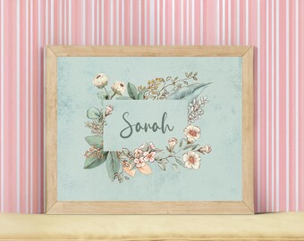 Custom Floral Name Poster: Nursery Decor (JPEG)