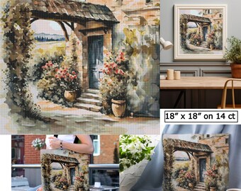Charming French Provence Stone Cottage Printable Cross Stitch Pattern Cottagecore
