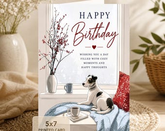 Cozy Puppy Window Birthday Wishes Winter Comfort