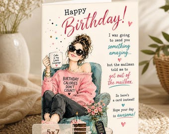 Funny Birthday Card for Her: Something Amazing in the Mailbox (5x7 Digital Download)