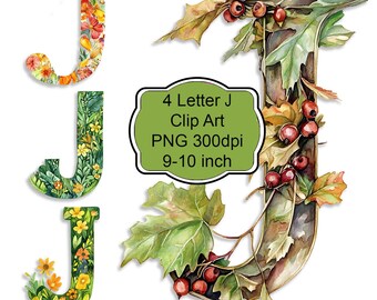 Decorative Letter J PNG Clipart Set for DIY Crafts, Wall Prints, Sublimation, Scrapbooks, Journals, Cards, Coasters, Labels, Decoupage