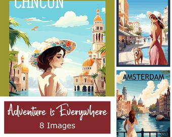 Travel Journal Cards: Cancun, Egypt, Chile, Canada (Printable PDF 4x6 inch Designs)
