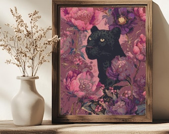 Black Panther Floral Cross Stitch Pattern PDF – 14 Count