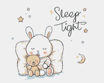 Sleep Tight Bunny Cross Stitch Pattern PDF Baby Nursery Wall Art or Pillow Design