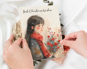 Best Christmas Wishes Printable Greeting Card – 5 x 7 PRINTABLE -Instant Download Whimsical Scrapbooking, Journaling