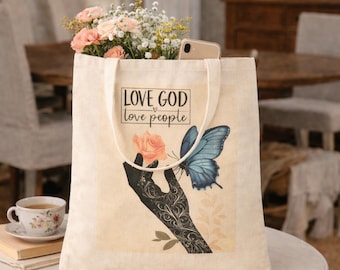 Christian Tote Bag: Love God Love People Canvas, Faith Inspired Design