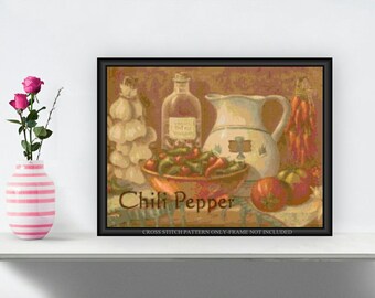 Chili Peppers Printable Cross Stitch Pattern 019 Garlic and Tomatoes