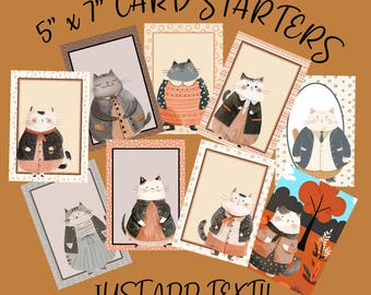 Adorable Cat-Themed 5x7 Printable Card STARTERS for DIY Creations - BONUS!! 15 Cute Cat Card Sayings Included! Birthday, Anniversary, Kids