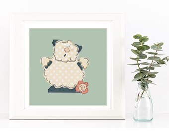 Pink Polka Dot Lamb Printable Cross Stitch Pattern Spring & Easter