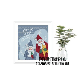 Christmas Peace Joy Love Santa Claus Printable Cross Stitch Pattern