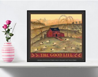 Primitive The Good Life Printable Cross Stitch Pattern 172 Sheep Farm