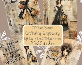 Elegant Women Quotes Junk Journal Scrapbooking Gift Tags Card Making Toppers PDF Download
