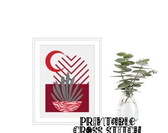 Create a Unique Piece of Art with Modern Abstract Moon Printable Cross Stitch Pattern