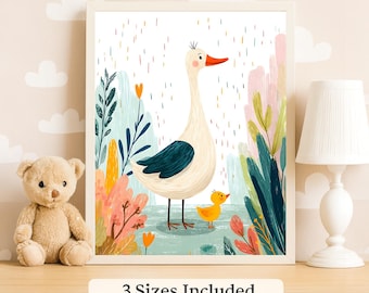 Duck Nursery Art Print | Parent and Baby Duck Illustration (Digital Download)