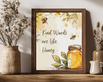 Kind Words Are Like Honey Cross Stitch Pattern PDF Bee Jar Inspirational Farmhouse Quote