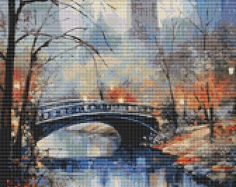Twilight's Serenade Cross Stitch Pattern Travel Poster: Central Park NYC #01cen