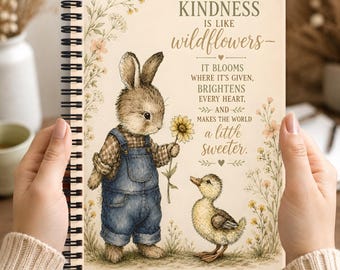 Kindness Like Wildflowers Bunny and Duck Inspirational 6x8 Spiral Notebook for Journaling, School, and Daily Notes