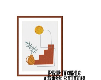 Modern Abstract Moon Printable Cross Stitch Pattern