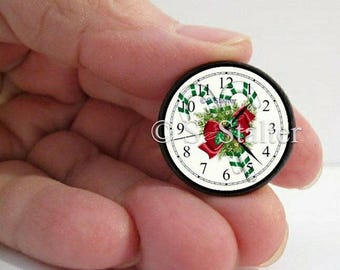 Christmas Candy Cane Dollhouse Miniature Wall Clock – 1:12 Scale #ch06 Handmade