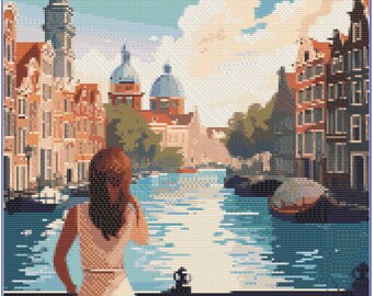 Amsterdam's Travel Poster Timeless Beauty Cross Stitch Pattern #am01