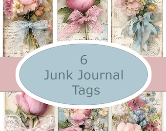 Romantic Floral Ephemera Tags Pink Rose Vintage Junk Journal Printable