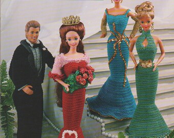 Fashion Doll Prom Night Crochet Pattern Book Annie's Attic 1994 Vintage Barbie Gown Designs 87D79