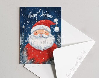Jolly Santa Claus Christmas Greeting Card – 5 x 7 PRINTABLE -Instant Download Whimsical Scrapbooking, Journaling