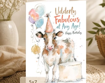 Funny Cow Birthday Card: Udderly Fabulous at Any Age (5x7 Digital Download)